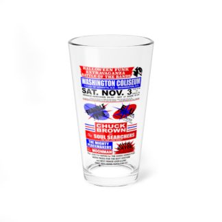 Mixing Glass, 16oz – Battle Of The Bands – Washington Coliseum – Trouble, EU, Chuck, PeaceMakers & Ayre Rayde – Red & Blue Print – Collector Item!