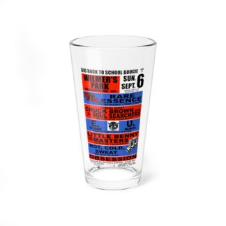 Mixing Glass, 16oz – Wilmer’s Park – RE, Chuck, EU, Benny, Hot Cold Sweat, Obsession – Red & Stinky Blue Print – Collector Item!