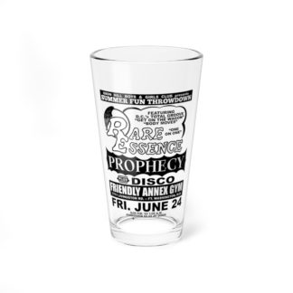 Mixing Glass, 16oz – Friendly Annex – Rare Essence & Prophecy – Black Print (White Letters) – Collector Item!