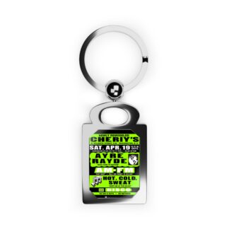 Keyring – Cheriy's – Ayre Rayde, AM-FM & Hot, Cold, Sweat – Apple Green w/Black Background