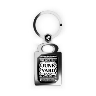 Keyring – Pomonkey Ball Diamond – Junk Yard – White & Black w/Black Background