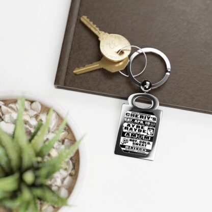 Keyring – Cheriy's – Ayre Rayde, AM-FM & Hot, Cold, Sweat – White & Black w/Black Background - Image 3