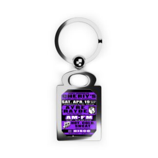 Keyring – Cheriy's – Ayre Rayde, AM-FM & Hot, Cold, Sweat – Electric Purple w/Black Background