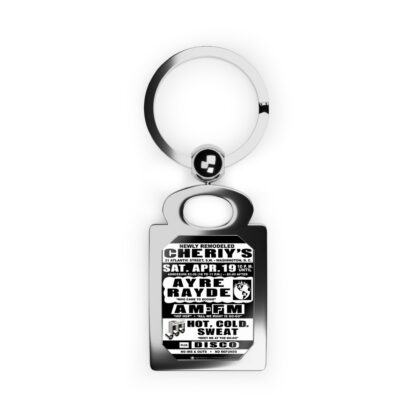 Keyring – Cheriy's – Ayre Rayde, AM-FM & Hot, Cold, Sweat – White & Black w/Black Background