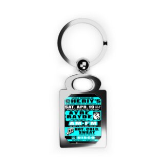 Keyring – Cheriy's – Ayre Rayde, AM-FM & Hot, Cold, Sweat – Aqua Blue w/Black Background