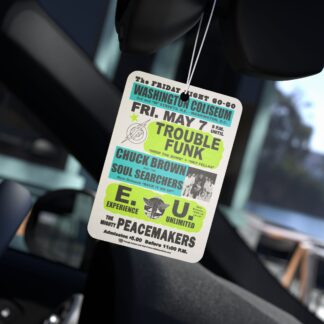 *Air Freshener – Washington Coliseum – Trouble Funk, Chuck, EU, PeaceMakers – Pine, New Car, and Black Ice! Light Blue & Apple Green Print