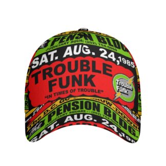 *Baseball Hat – Pension Bldng – Trouble, EU, Redds, Chuck – Red, Yellow & Green Print on Black