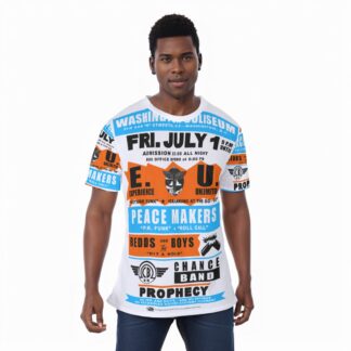 *Tee – All Over Print (Front & Back) – Coliseum – EU, PeaceMakers, Redds & The Boys, Chance & Prophecy – Orange & Light Blue Print