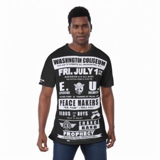 *Tee – Full Print – Coliseum – EU, PeaceMakers, Redds & The Boys, Chance & Prophecy – White on Black