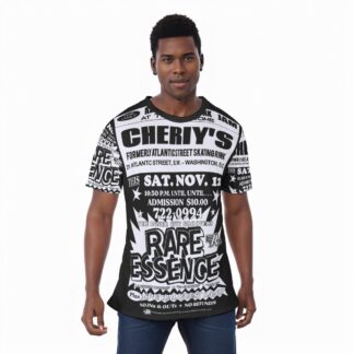 *Tee – All Over Print (Front & Back) – Cheriy’s – Rare Essence – White on Black