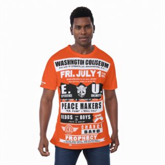 *Tee – Full Print – Coliseum – EU, PeaceMakers, Redds & The Boys, Chance & Prophecy – White & Black on Orange