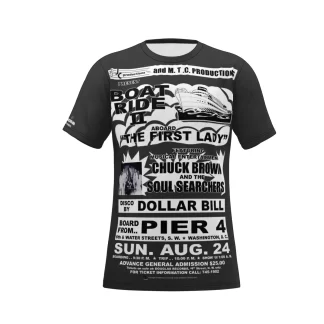 **Tee – Full Print – Boat Ride – Chuck Brown & The Soul Searchers – Black & White on Dark Grey