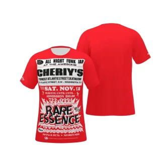 *Tee – Full Print – Cheriy’s – Rare Essence – White & Black on Red