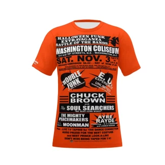 *Tee – Full Print – Battle Of The Bands – Washington Coliseum – Trouble, EU, Chuck & Ayre Rayde – Black & White on Orange/White Logo
