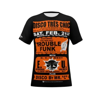 *Tee – Full Print – Disco Tres Chic – Trouble Funk & EU – Orange Print on Black