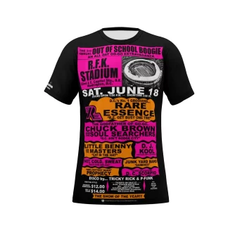 *Tee – Full Print – RFK Stadium – RE, Chuck, Benny, Junk, Hot Cold Sweat, Prophecy – Orange & Pink on Black