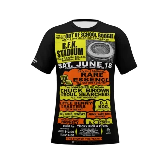 *Tee – Full Print – RFK Stadium – RE, Chuck, Benny, Junk, Hot Cold Sweat, Prophecy – Orange & Yellow on Black