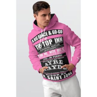 *Hoodie – Full Print – Tip Top Inn – Ayre Rayde – Black & White on Hot Pink