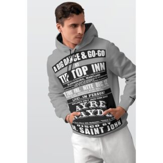 *Hoodie – Full Print – Tip Top Inn – Ayre Rayde – Black & White on Formal Grey