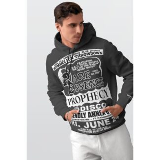 *Hoodie – Full Print – Friendly Annex – Rare Essence, Prophecy – Black & White on Pirate Black