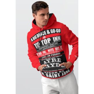 *Hoodie – Full Print – Tip Top Inn – Ayre Rayde – Black & White on Red