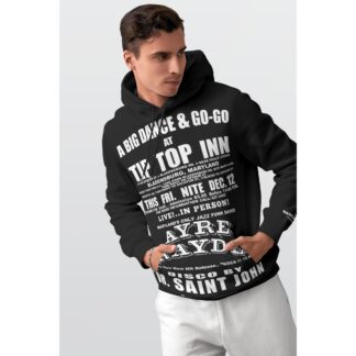 *Hoodie – Full Print – Tip Top Inn – Ayre Rayde – White on Black