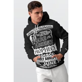 *Hoodie – Full Print - Friendly Annex – Rare Essence, Prophecy – Black & White on Black