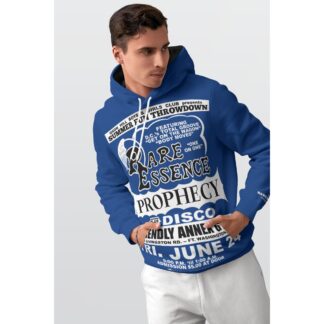 *Hoodie – Full Print - Friendly Annex – Rare Essence, Prophecy – Black & White on Ocean Blue