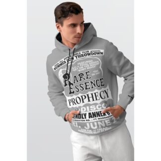 *Hoodie – Full Print – Friendly Annex – Rare Essence, Prophecy – Black & White on Formal Grey