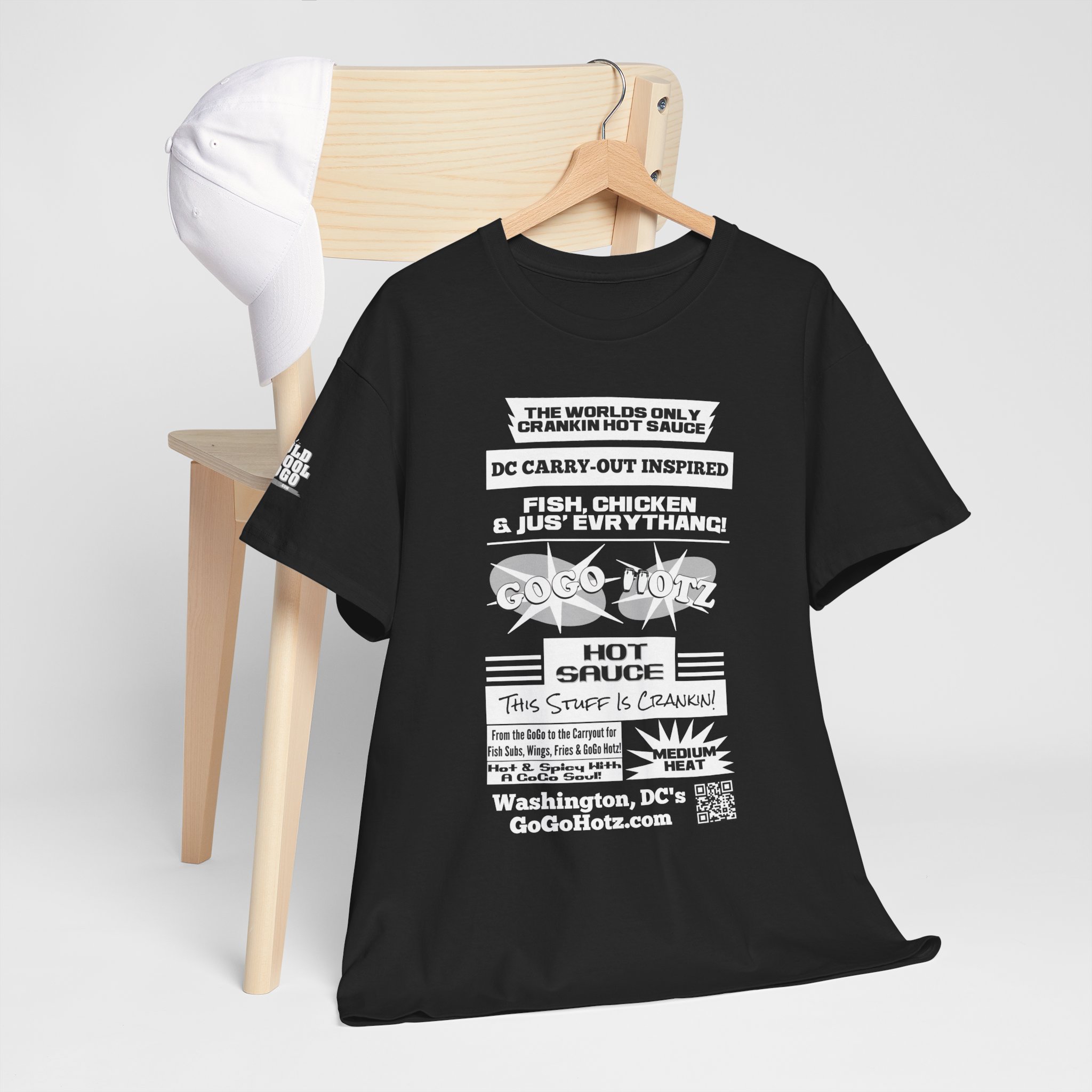 **Tee - GoGo Hotz - White, Black & Grey Print